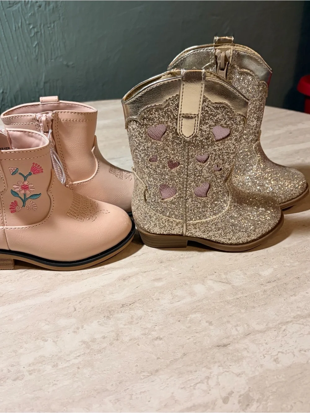 Cat & Jack Kids Pink Floral and Gold Glitter Cowgirl Boots